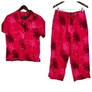 Vintage 90's Island Traders women's two piece pink palm tree tropics set large
